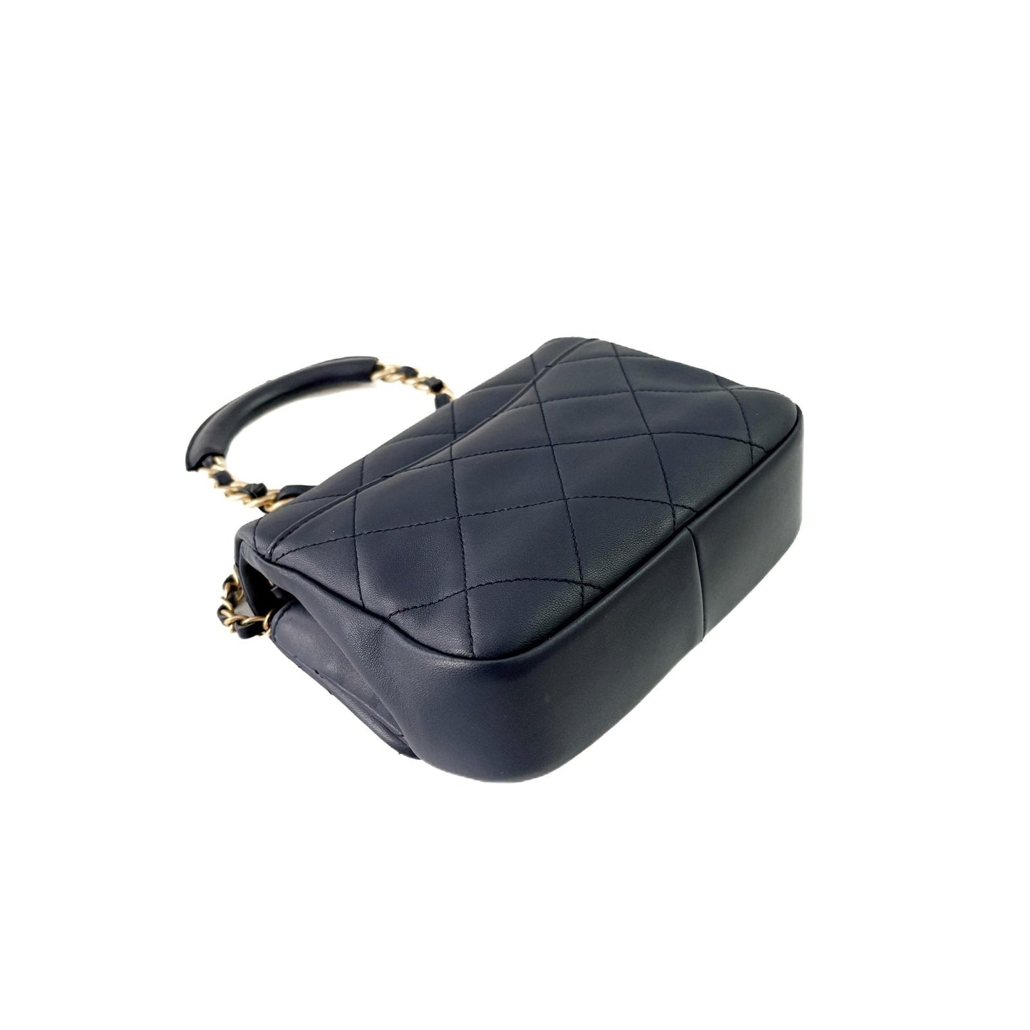 Classic Flap Mini Top Handle Navy Lambskin