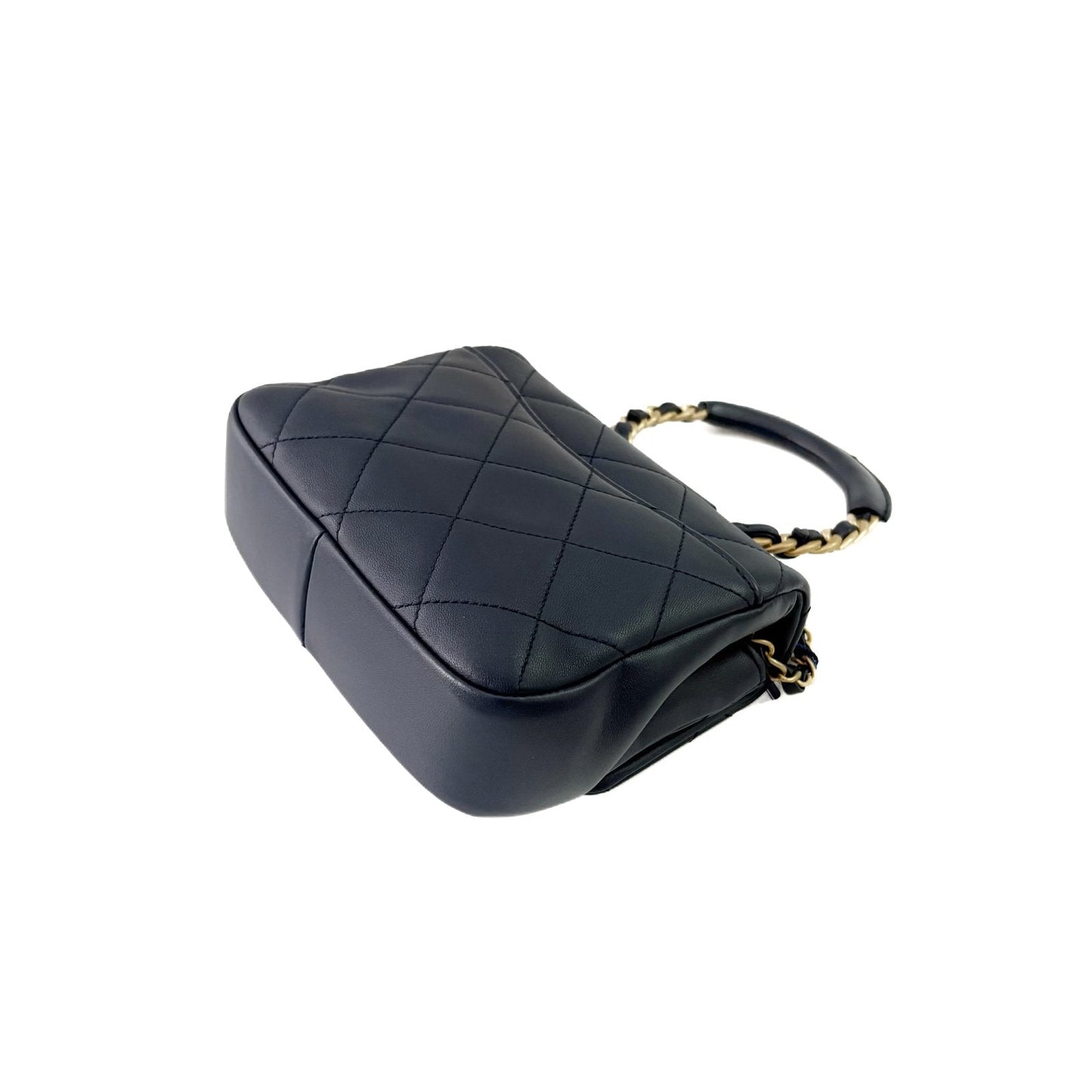 Classic Flap Mini Top Handle Navy Lambskin