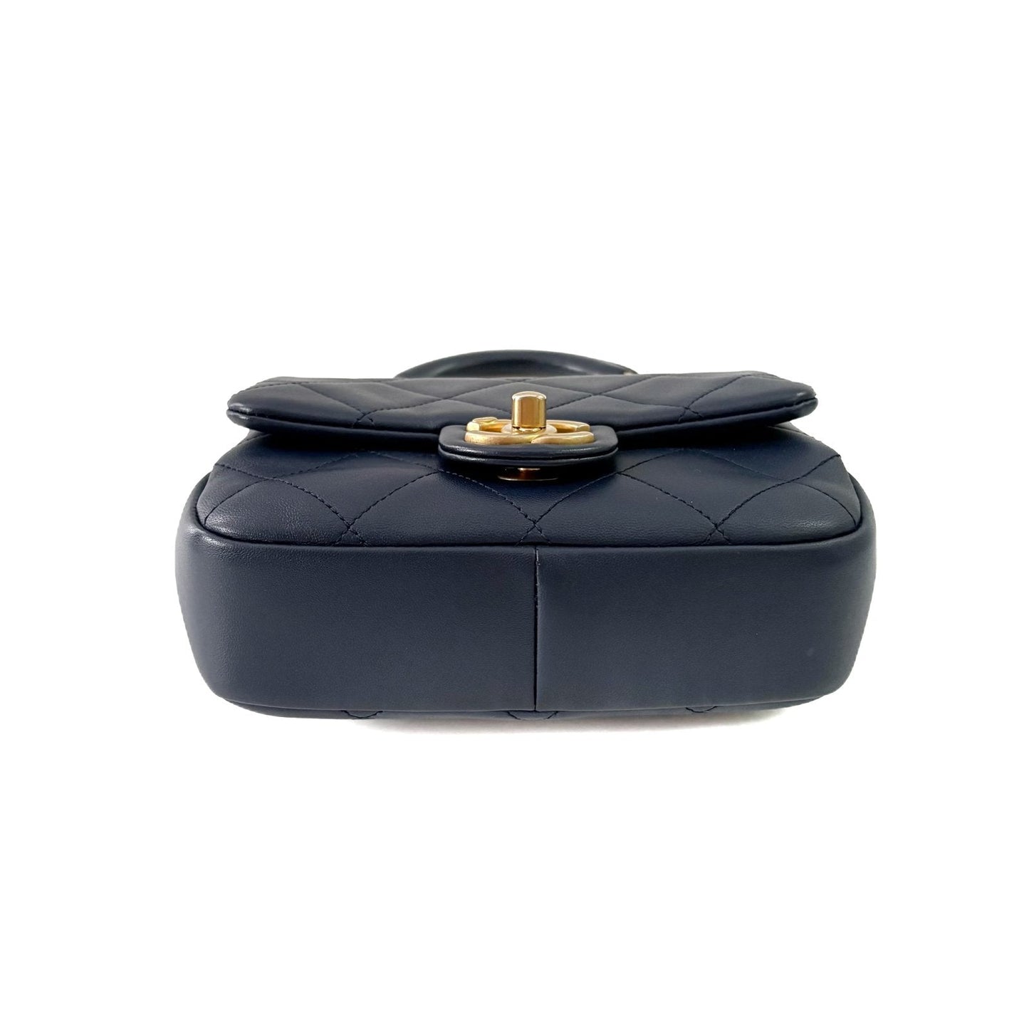 Classic Flap Mini Top Handle Navy Lambskin