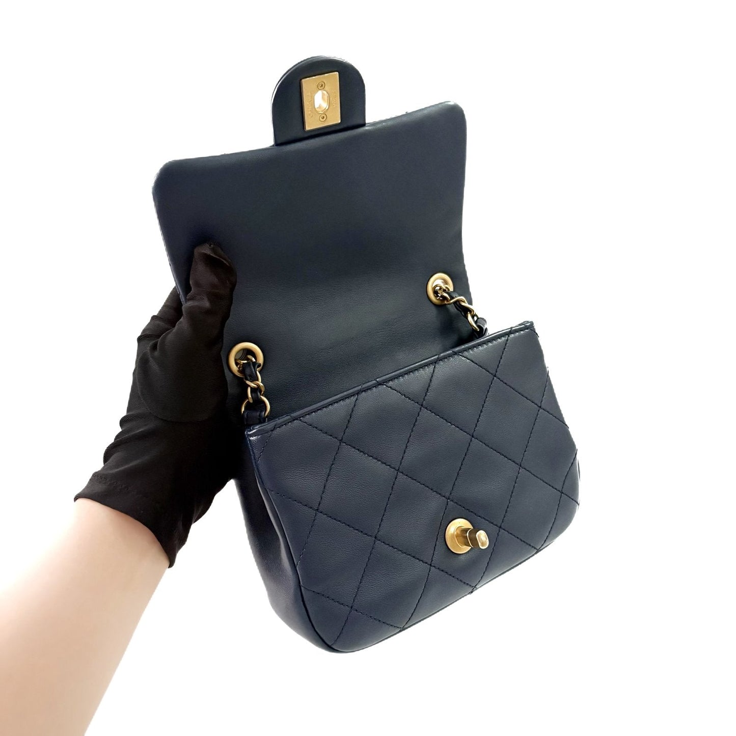 Classic Flap Mini Top Handle Navy Lambskin