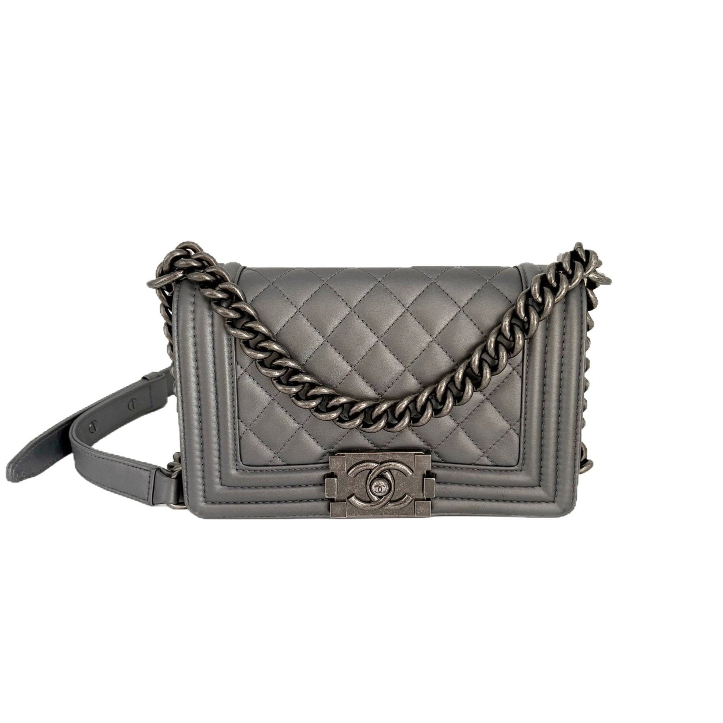 Le Boy Small Grey Lambskin Silver Hardware