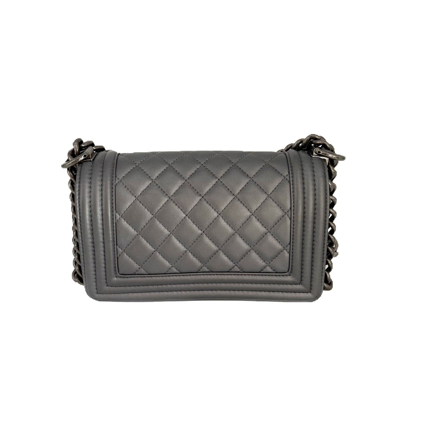 Le Boy Small Grey Lambskin Silver Hardware
