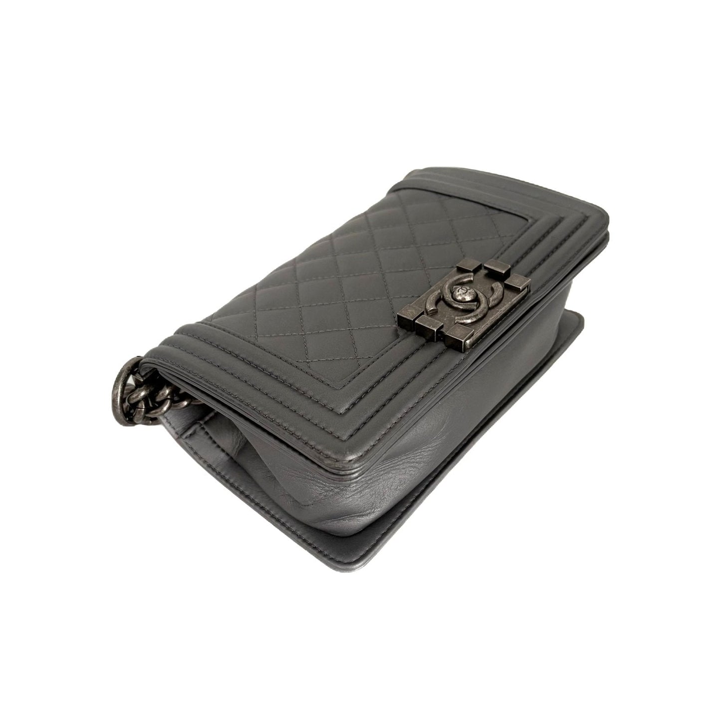 Le Boy Small Grey Lambskin Silver Hardware