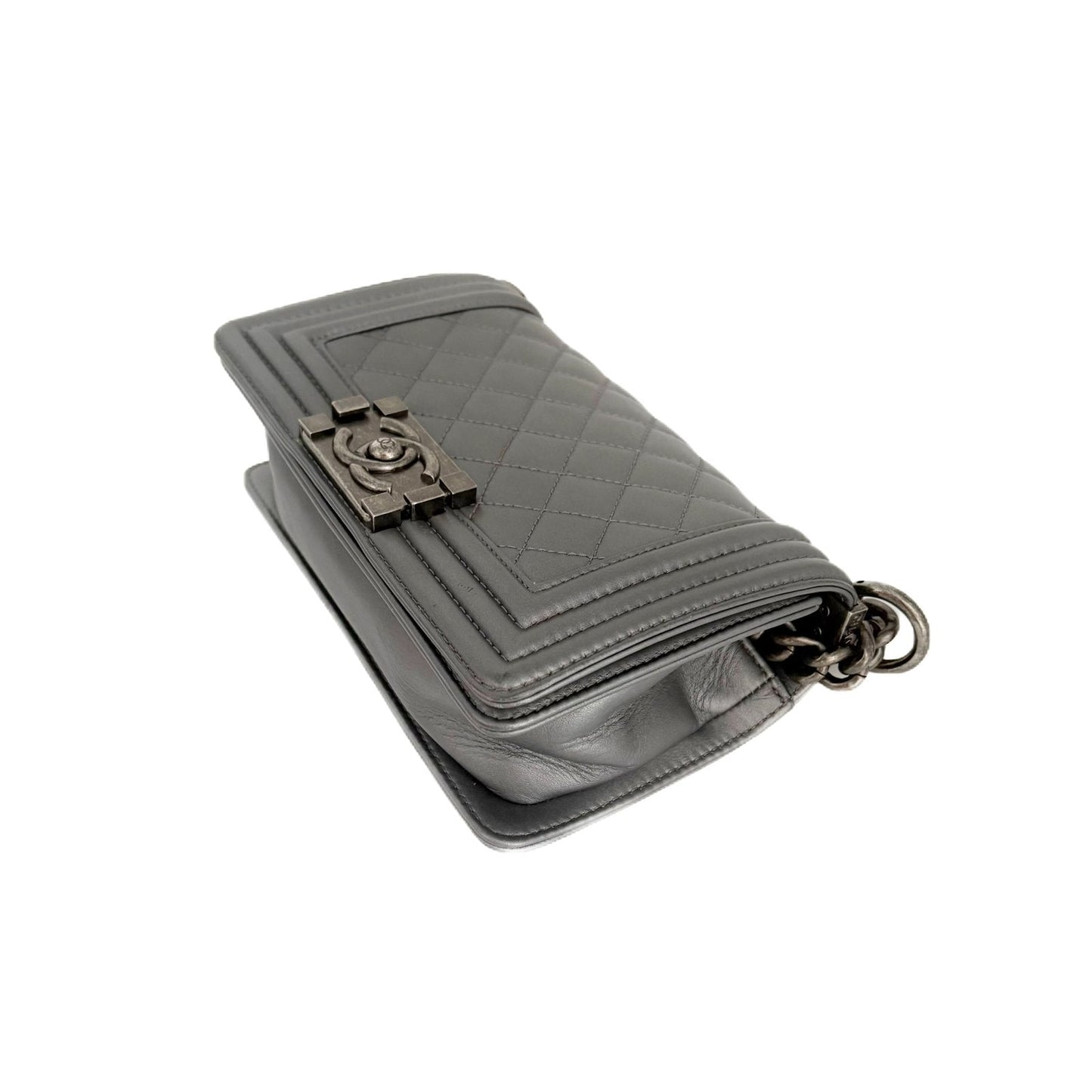 Le Boy Small Grey Lambskin Silver Hardware