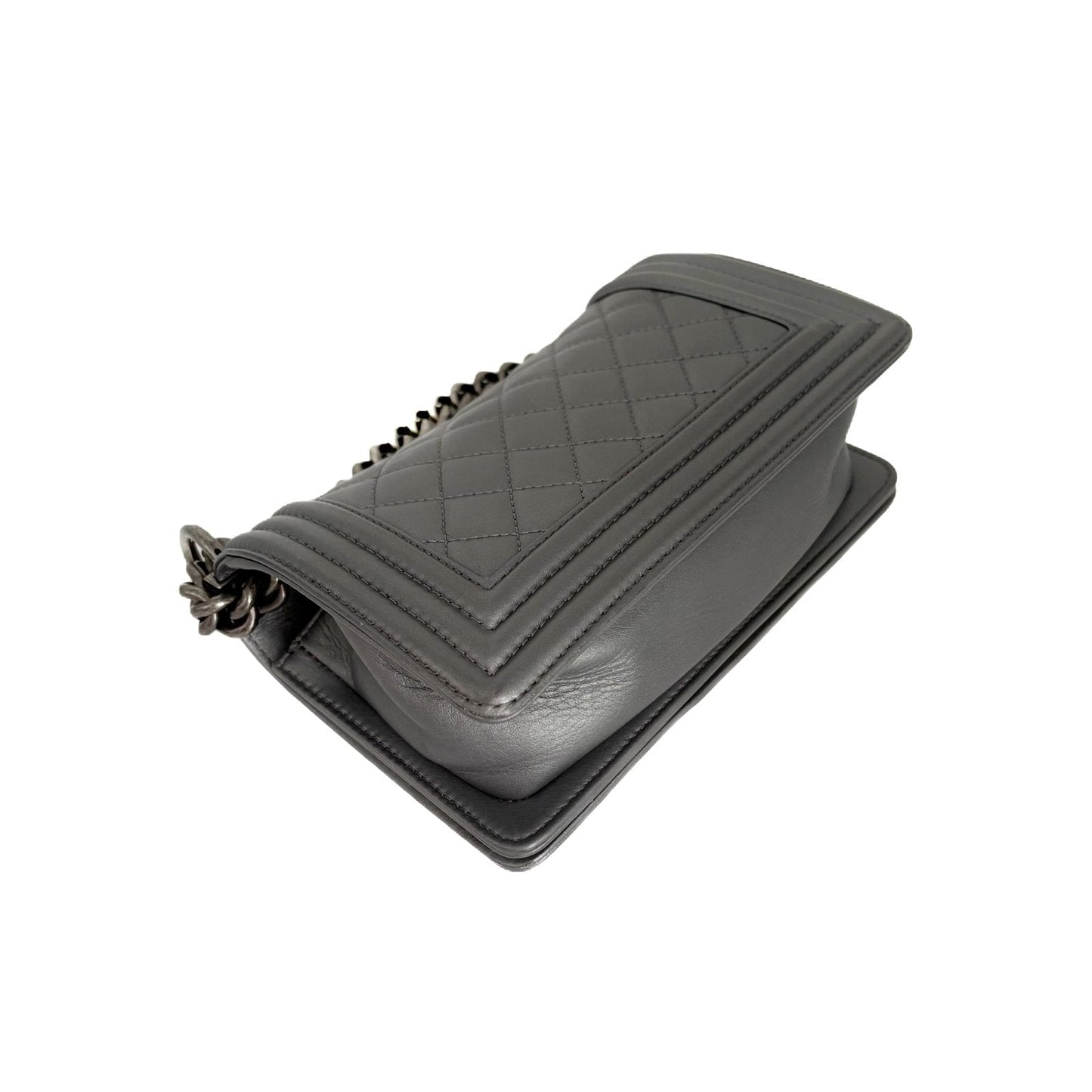 Le Boy Small Grey Lambskin Silver Hardware