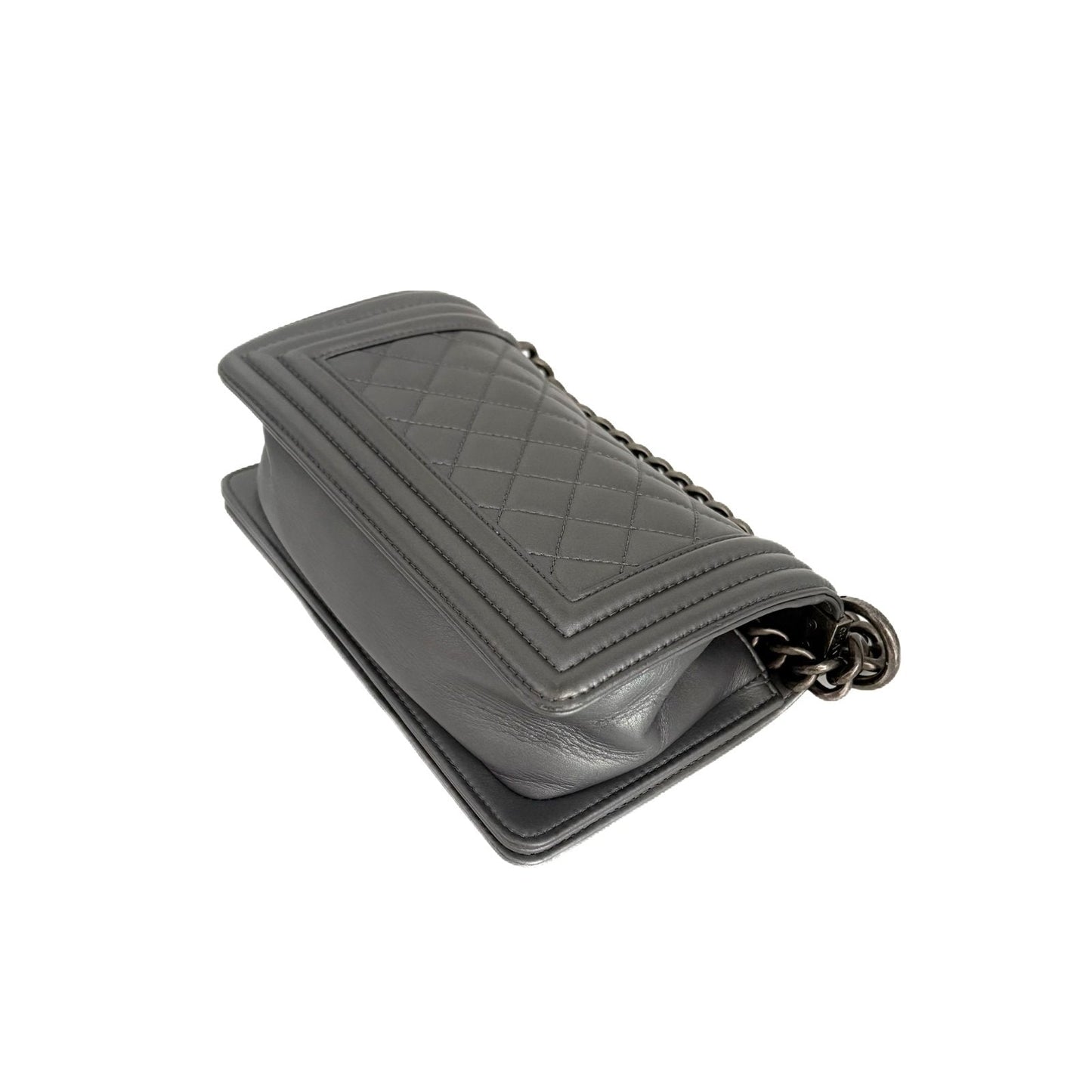 Le Boy Small Grey Lambskin Silver Hardware