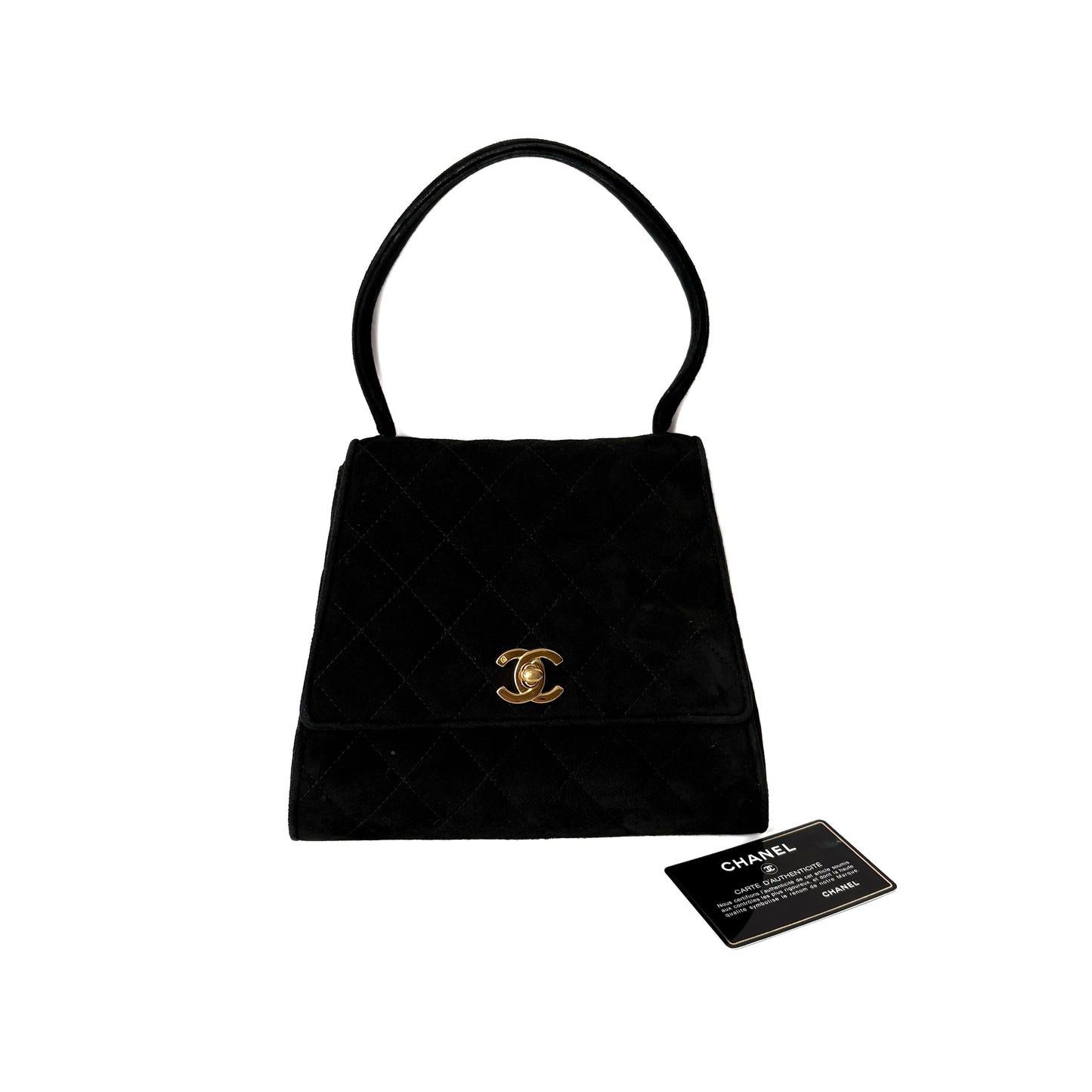 Vintage Quilted Suede Top Handle Bag