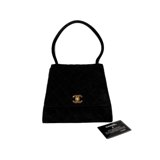 Vintage Quilted Suede Top Handle Bag