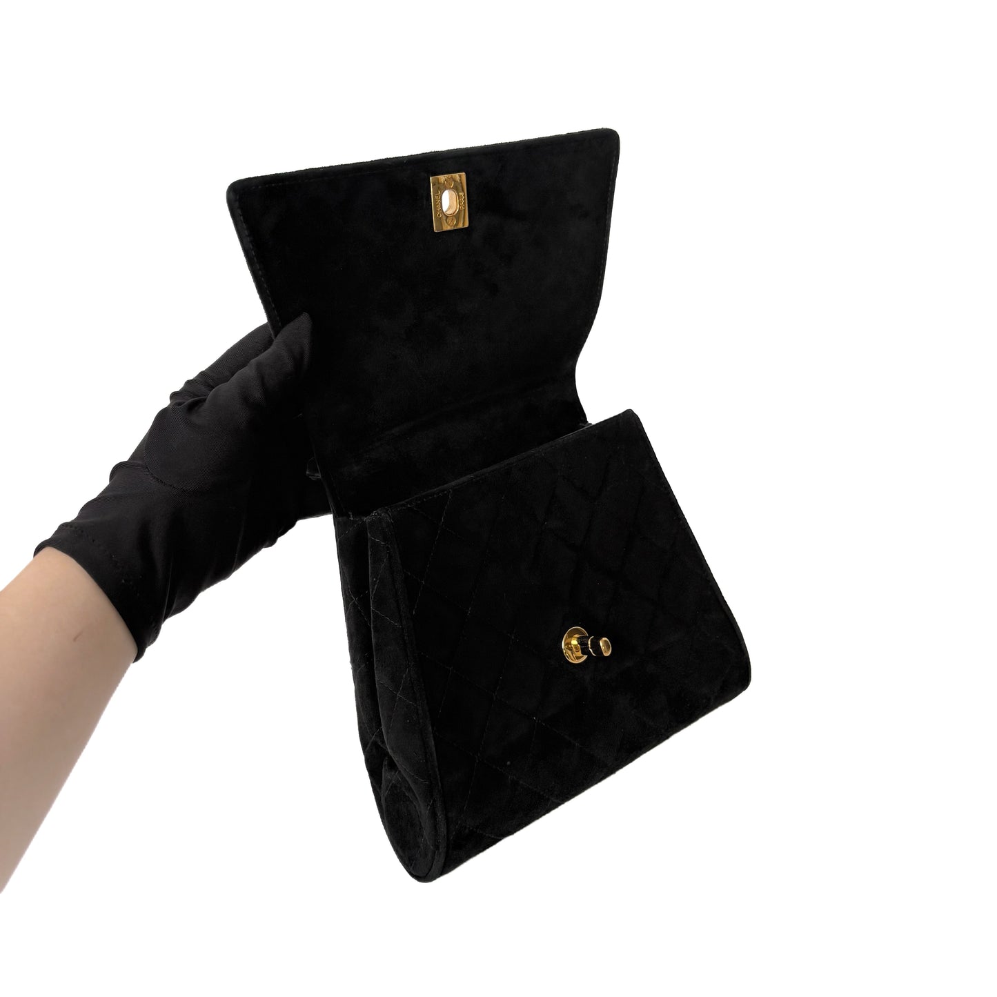 Vintage Quilted Suede Top Handle Bag